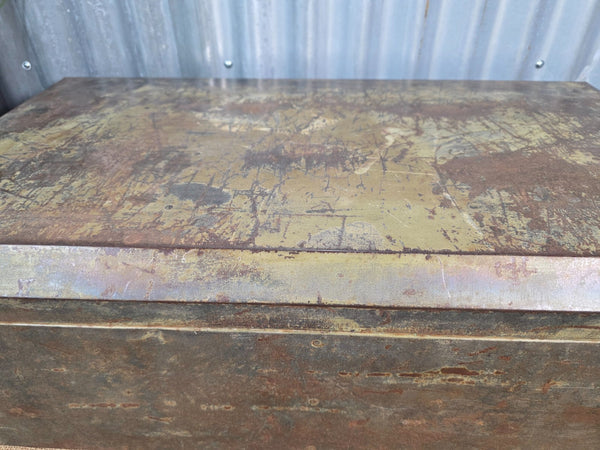 Vintage Rustic Indian Metal Bombay Railway Carriage Steamer Trunk  Display Prop
