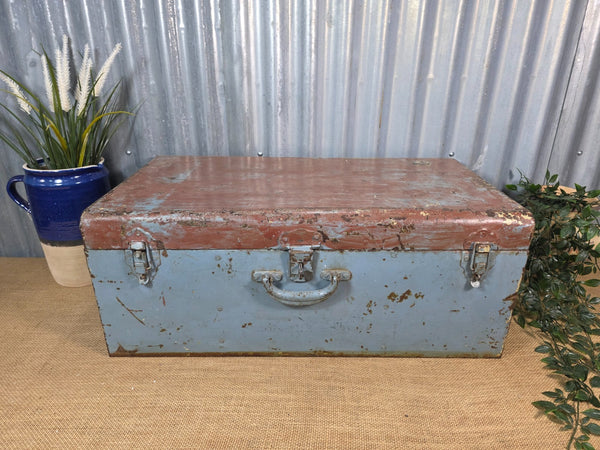 Vintage Rustic Indian Metal Bombay Railway Carriage Steamer Trunk  Display Prop