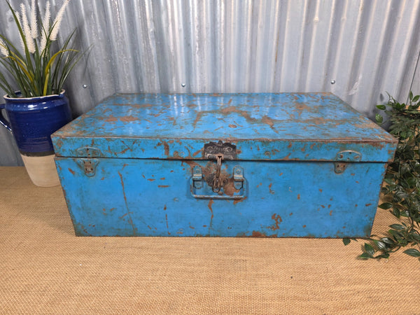 Vintage Rustic Indian Metal Bombay Railway Carriage Steamer Trunk  Display Prop