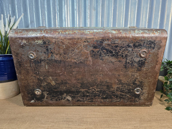 Vintage Rustic Indian Metal Bombay Railway Carriage Steamer Trunk  Display Prop