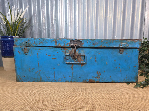 Vintage Rustic Indian Metal Bombay Railway Carriage Steamer Trunk  Display Prop