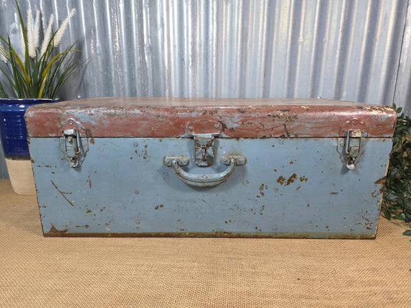 Vintage Rustic Indian Metal Bombay Railway Carriage Steamer Trunk  Display Prop
