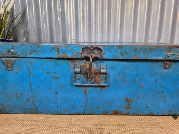 Vintage Rustic Indian Metal Bombay Railway Carriage Steamer Trunk  Display Prop