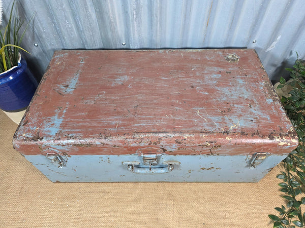 Vintage Rustic Indian Metal Bombay Railway Carriage Steamer Trunk  Display Prop