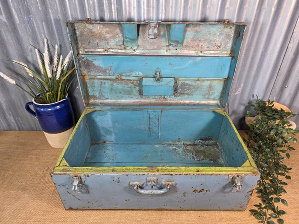 Vintage Rustic Indian Metal Bombay Railway Carriage Steamer Trunk  Display Prop
