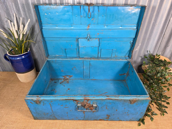 Vintage Rustic Indian Metal Bombay Railway Carriage Steamer Trunk  Display Prop
