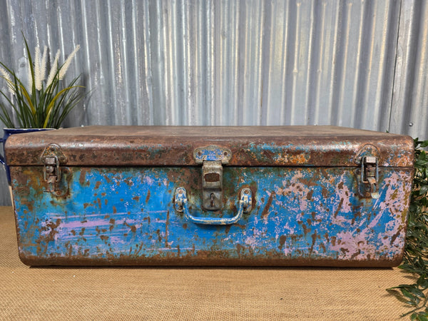 Vintage Rustic Indian Metal Bombay Railway Carriage Steamer Trunk  Display Prop