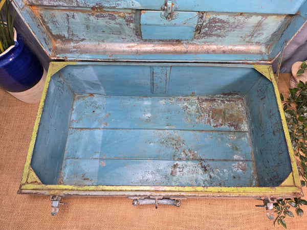 Vintage Rustic Indian Metal Bombay Railway Carriage Steamer Trunk  Display Prop