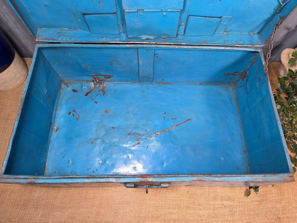 Vintage Rustic Indian Metal Bombay Railway Carriage Steamer Trunk  Display Prop