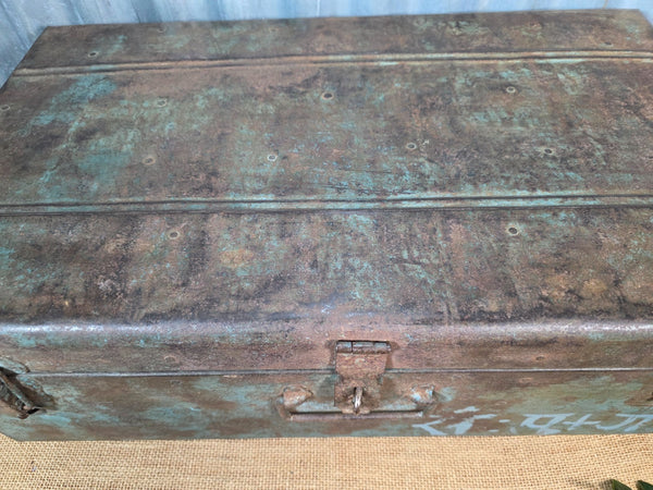 Vintage Rustic Indian Metal Bombay Railway Carriage Steamer Trunk  Display Prop