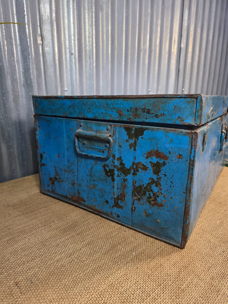 Vintage Rustic Indian Metal Bombay Railway Carriage Steamer Trunk  Display Prop