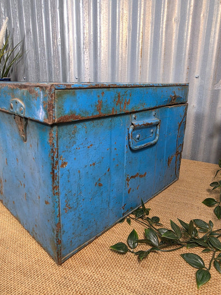 Vintage Rustic Indian Metal Bombay Railway Carriage Steamer Trunk  Display Prop