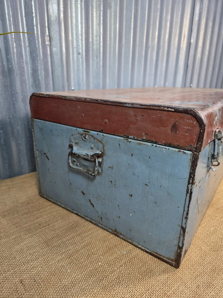 Vintage Rustic Indian Metal Bombay Railway Carriage Steamer Trunk  Display Prop