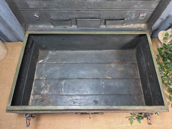 Vintage Rustic Indian Metal Bombay Railway Carriage Steamer Trunk  Display Prop