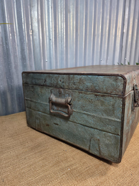 Vintage Rustic Indian Metal Bombay Railway Carriage Steamer Trunk  Display Prop