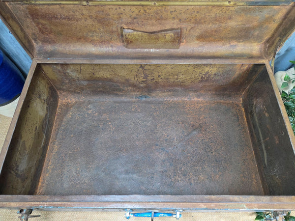 Vintage Rustic Indian Metal Bombay Railway Carriage Steamer Trunk  Display Prop