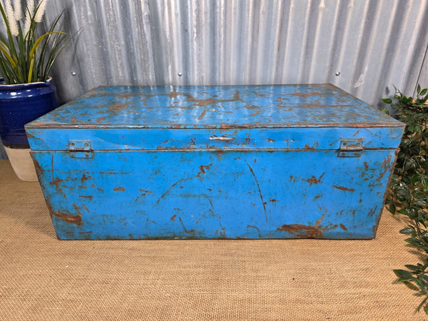 Vintage Rustic Indian Metal Bombay Railway Carriage Steamer Trunk  Display Prop