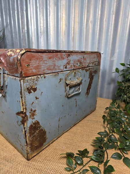 Vintage Rustic Indian Metal Bombay Railway Carriage Steamer Trunk  Display Prop
