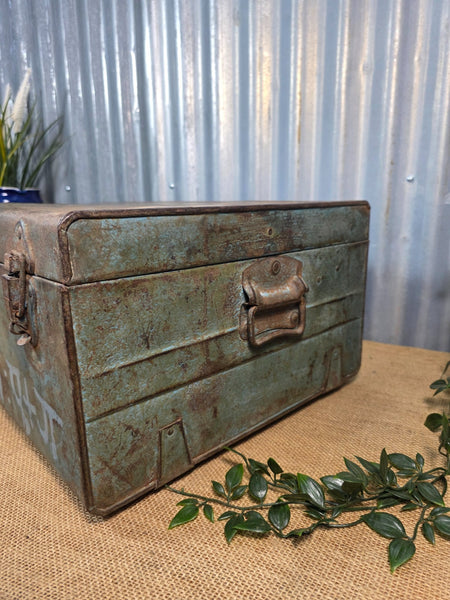 Vintage Rustic Indian Metal Bombay Railway Carriage Steamer Trunk  Display Prop