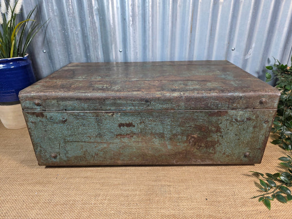 Vintage Rustic Indian Metal Bombay Railway Carriage Steamer Trunk  Display Prop