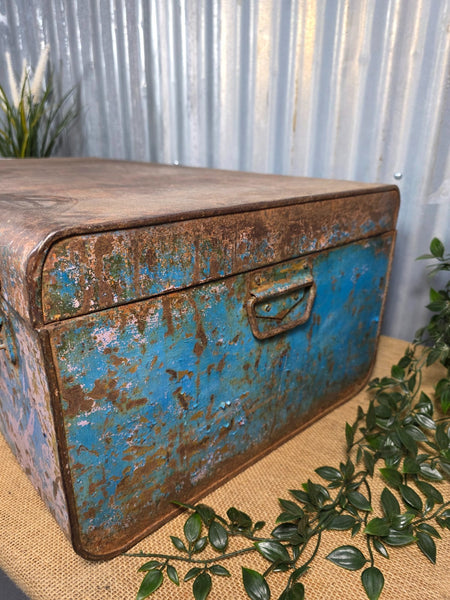 Vintage Rustic Indian Metal Bombay Railway Carriage Steamer Trunk  Display Prop