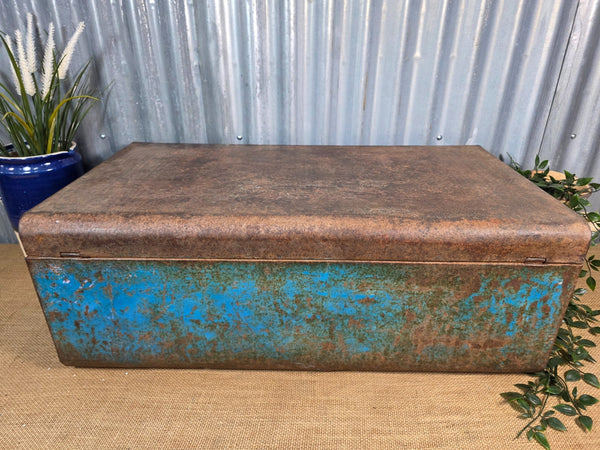 Vintage Rustic Indian Metal Bombay Railway Carriage Steamer Trunk  Display Prop