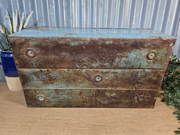 Vintage Rustic Indian Metal Bombay Railway Carriage Steamer Trunk  Display Prop