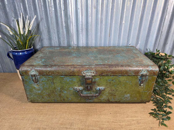 Vintage Rustic Indian Metal Bombay Railway Carriage Steamer Trunk  Display Prop