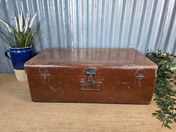 Vintage Rustic Indian Metal Bombay Railway Carriage Steamer Trunk  Display Prop