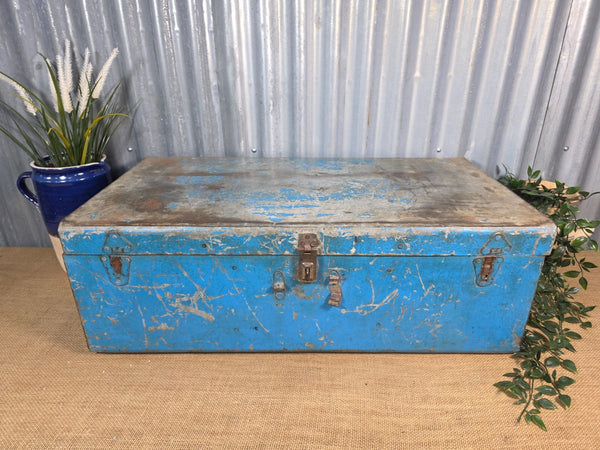Vintage Rustic Indian Metal Bombay Railway Carriage Steamer Trunk  Display Prop