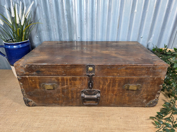 Vintage Rustic Indian Wooden Bombay Railway Carriage Steamer Trunk  Display Prop