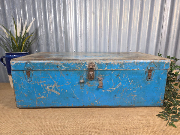 Vintage Rustic Indian Metal Bombay Railway Carriage Steamer Trunk  Display Prop