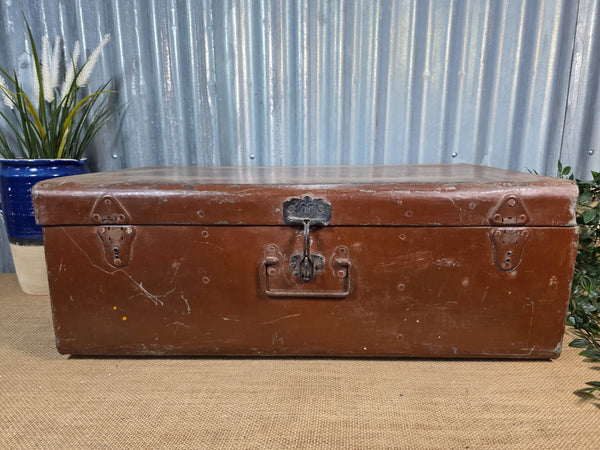 Vintage Rustic Indian Metal Bombay Railway Carriage Steamer Trunk  Display Prop