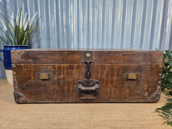 Vintage Rustic Indian Wooden Bombay Railway Carriage Steamer Trunk  Display Prop