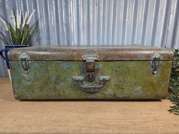 Vintage Rustic Indian Metal Bombay Railway Carriage Steamer Trunk  Display Prop