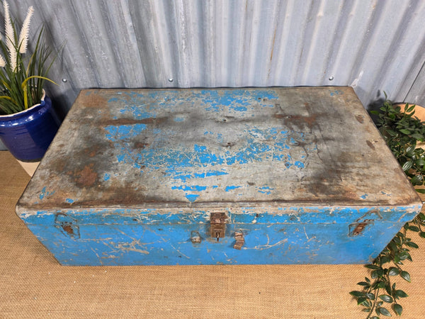Vintage Rustic Indian Metal Bombay Railway Carriage Steamer Trunk  Display Prop