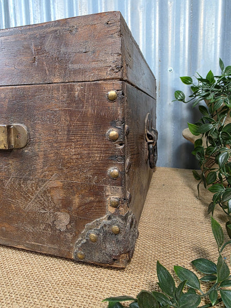 Vintage Rustic Indian Wooden Bombay Railway Carriage Steamer Trunk  Display Prop