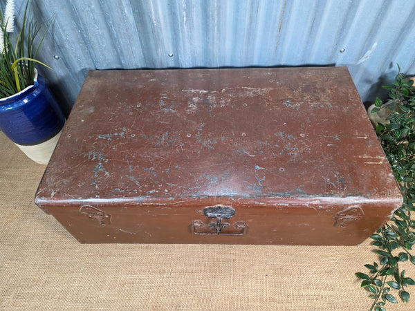 Vintage Rustic Indian Metal Bombay Railway Carriage Steamer Trunk  Display Prop