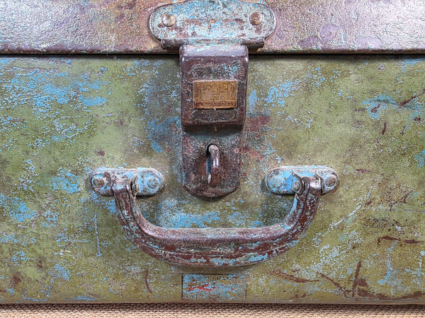 Vintage Rustic Indian Metal Bombay Railway Carriage Steamer Trunk  Display Prop
