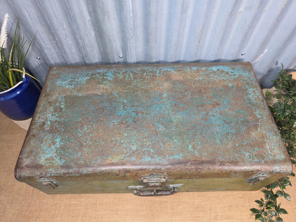 Vintage Rustic Indian Metal Bombay Railway Carriage Steamer Trunk  Display Prop