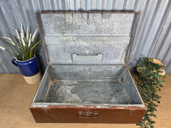 Vintage Rustic Indian Metal Bombay Railway Carriage Steamer Trunk  Display Prop