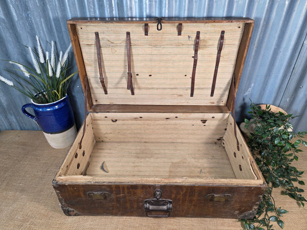 Vintage Rustic Indian Wooden Bombay Railway Carriage Steamer Trunk  Display Prop