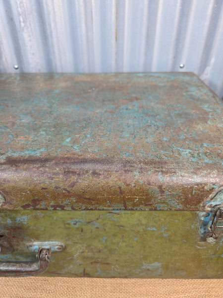 Vintage Rustic Indian Metal Bombay Railway Carriage Steamer Trunk  Display Prop