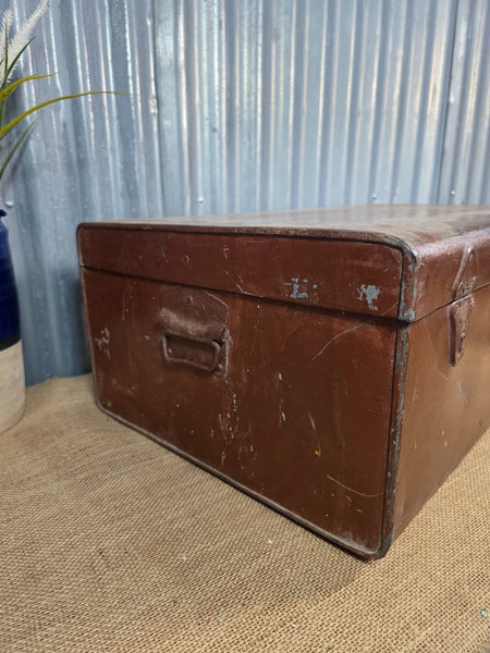 Vintage Rustic Indian Metal Bombay Railway Carriage Steamer Trunk  Display Prop