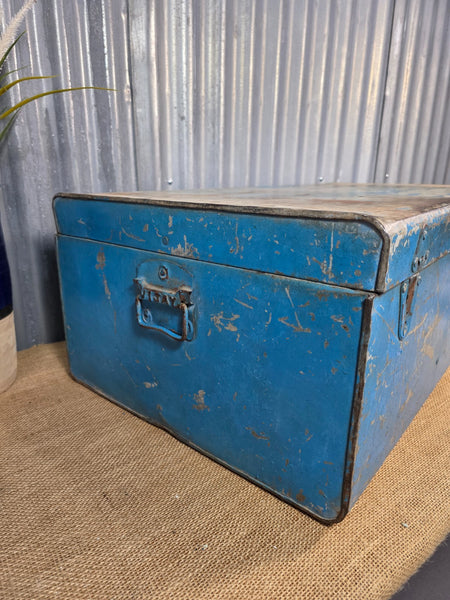 Vintage Rustic Indian Metal Bombay Railway Carriage Steamer Trunk  Display Prop