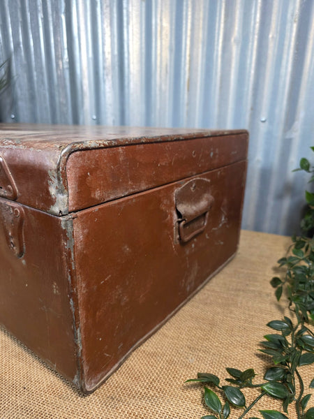 Vintage Rustic Indian Metal Bombay Railway Carriage Steamer Trunk  Display Prop