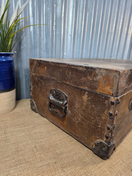Vintage Rustic Indian Wooden Bombay Railway Carriage Steamer Trunk  Display Prop