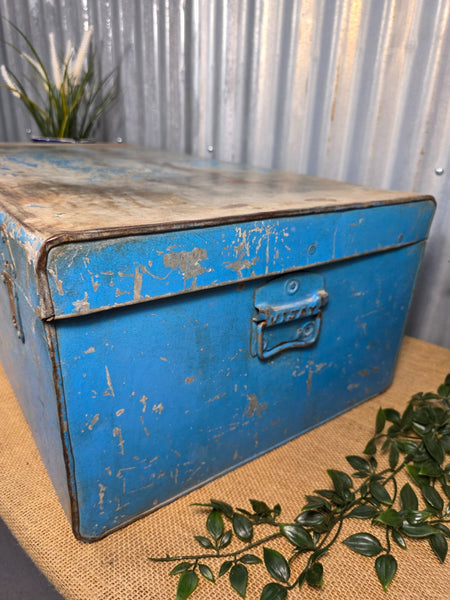 Vintage Rustic Indian Metal Bombay Railway Carriage Steamer Trunk  Display Prop