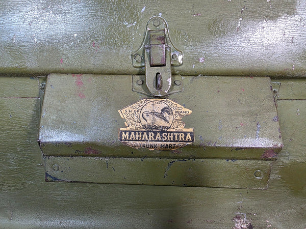 Vintage Rustic Indian Metal Bombay Railway Carriage Steamer Trunk  Display Prop