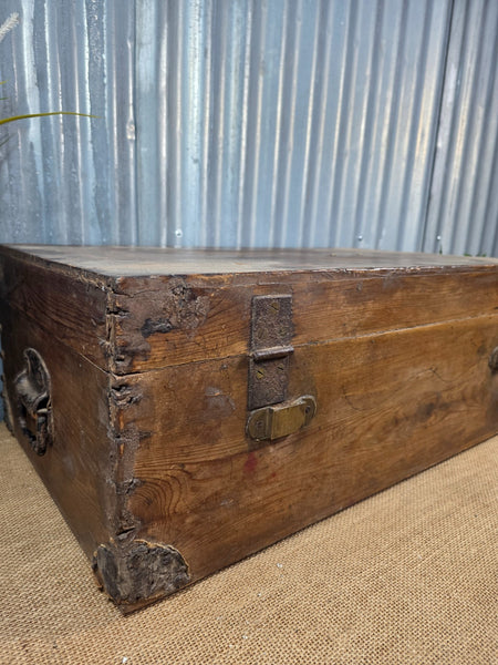 Vintage Rustic Indian Wooden Bombay Railway Carriage Steamer Trunk  Display Prop